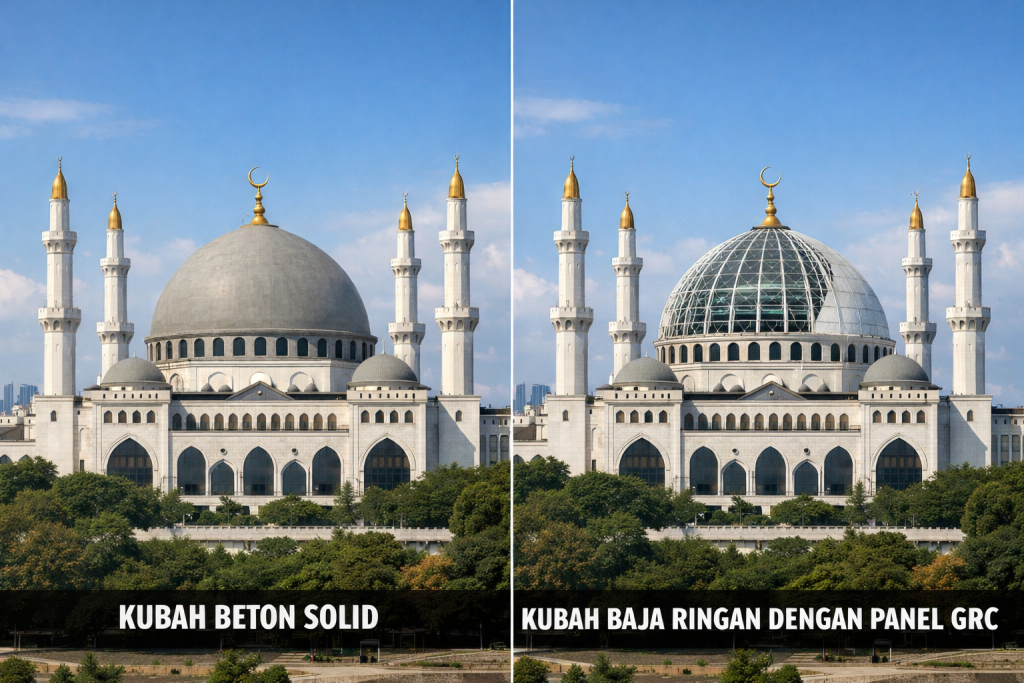 Perbandingan Kubah Beton dan Kubah GRC: Analisis Struktur, Biaya, dan Efisiensi Konstruksi chatgpt image feb 26, 2026, 09 32 58 am