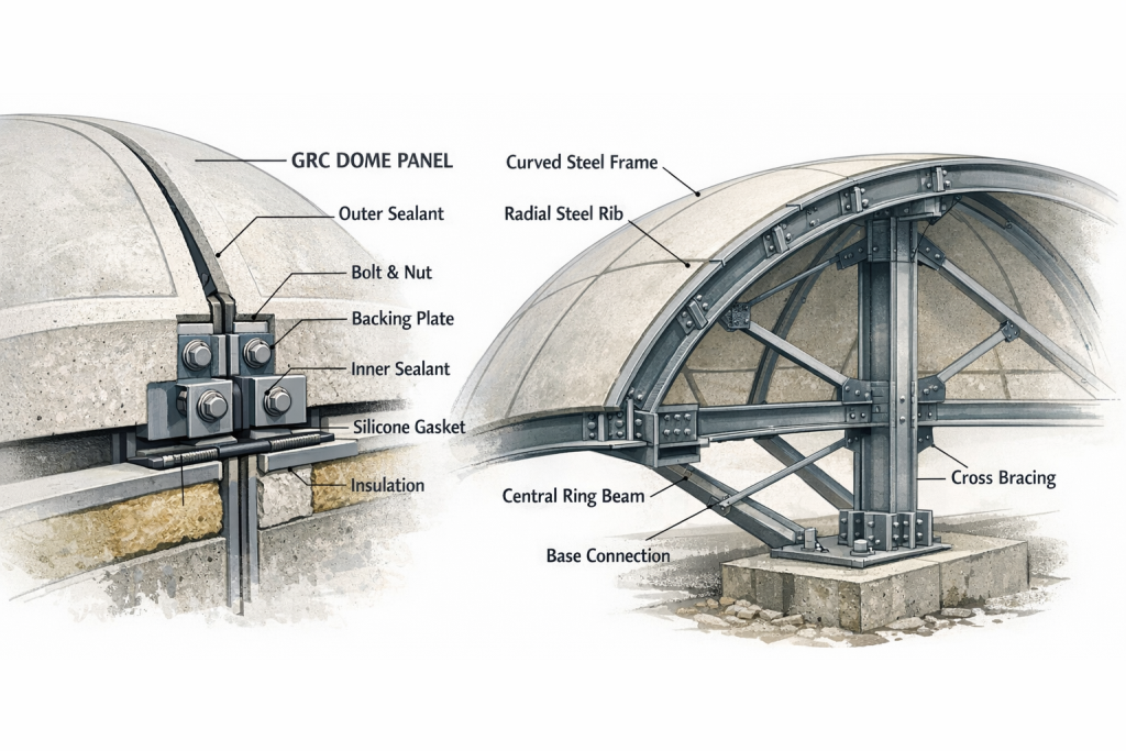 Kinerja Kubah Masjid Berbahan GRC dalam Jangka Panjang: Perspektif Arsitektur dan Lingkungan chatgpt image feb 9, 2026, 02 19 00 pm