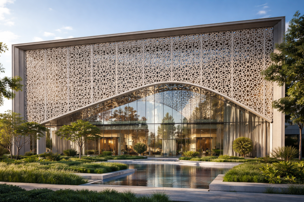 Pesona Gedung dengan Fasad GRC Krawangan dan Relief dalam Arsitektur Modern gdd