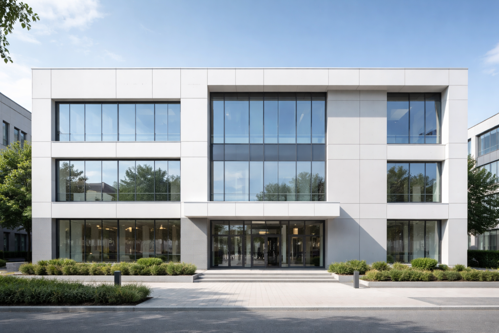 Fasad GRC flat panel minimalis untuk gedung perkantoran dan apartemen modern