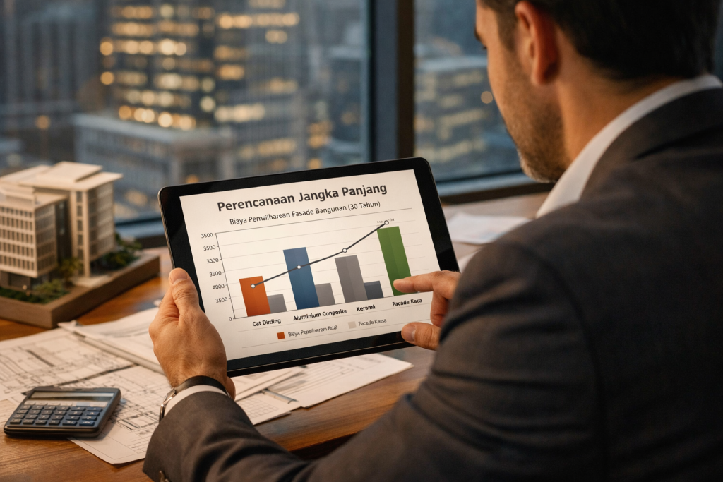 Perencanaan anggaran fasad bangunan jangka panjang dengan perbandingan biaya material