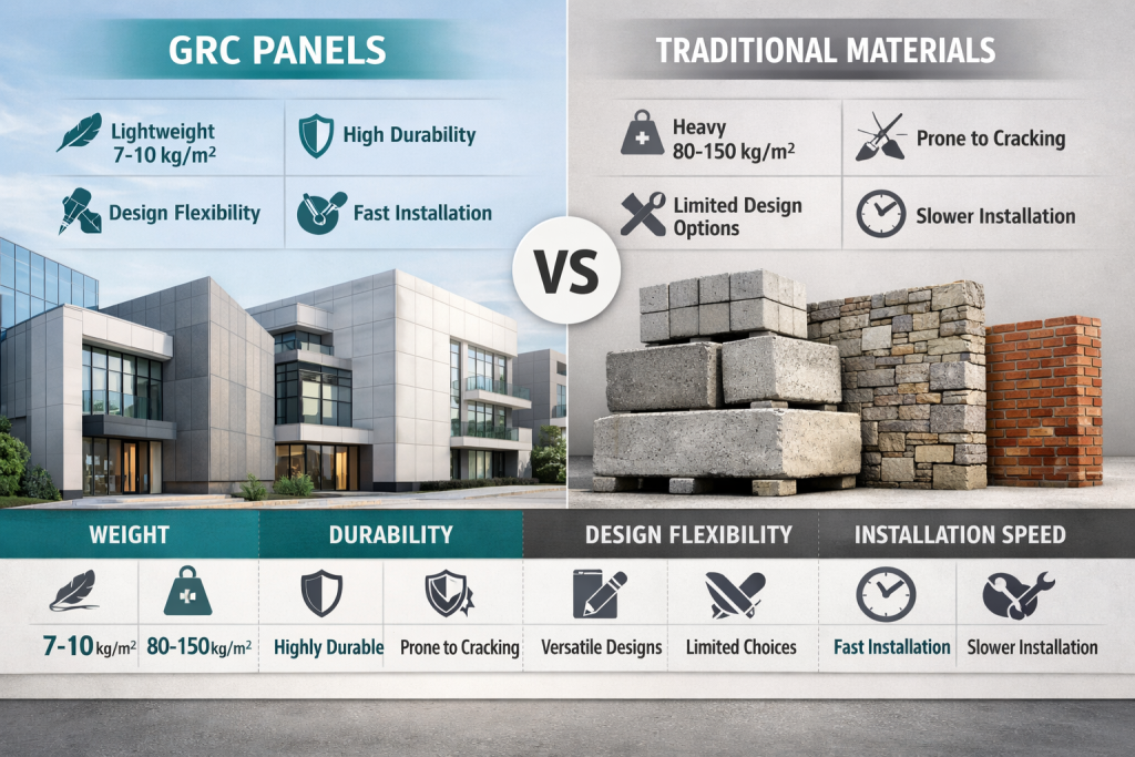  Perbandingan keunggulan material GRC versus material fasad konvensional untuk proyek 2026