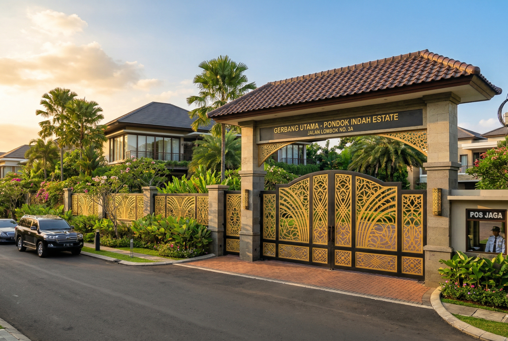 Pada hunian premium, ACP Ornament Gold sebagai elemen dekoratif pagar dan gerbang masuk menghadirkan kesan mewah yang personal dan berkarakter kuat sejak pandangan pertama.